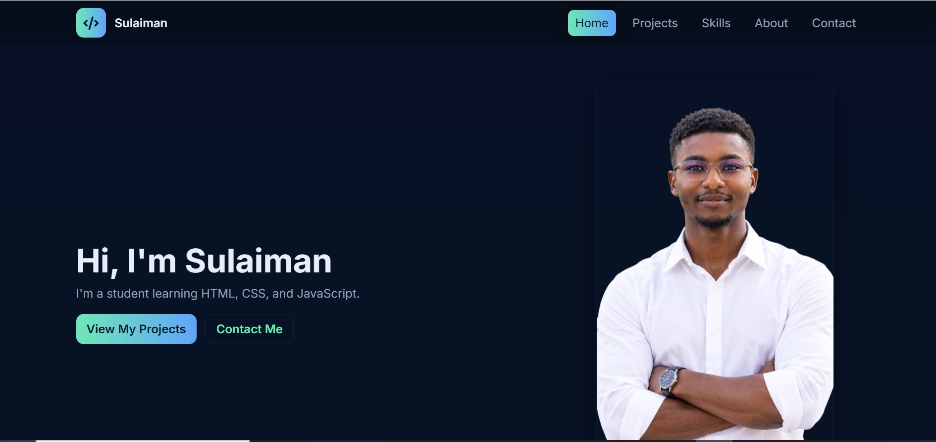 Screenshot of my portfolio website